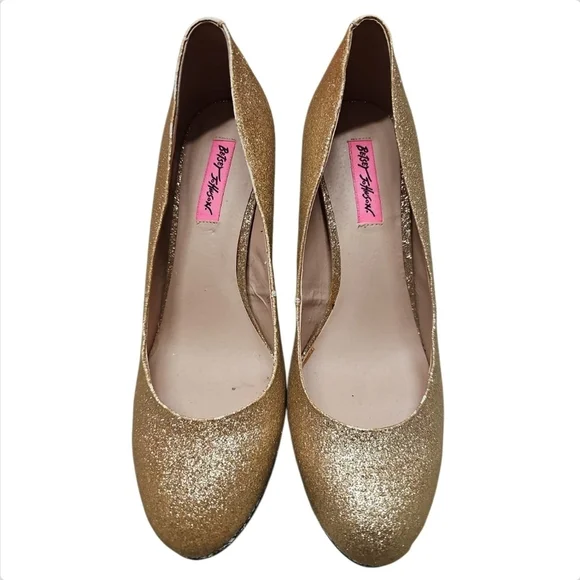 Betsey Johnson Seann Gold Silver Black Sparkle Glitter Platform High Heel (10) - Picture 2 of 6